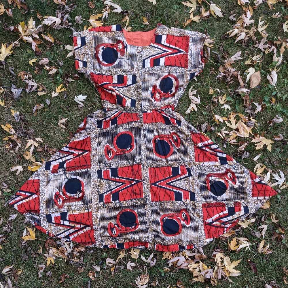 80s dress with African print fabric